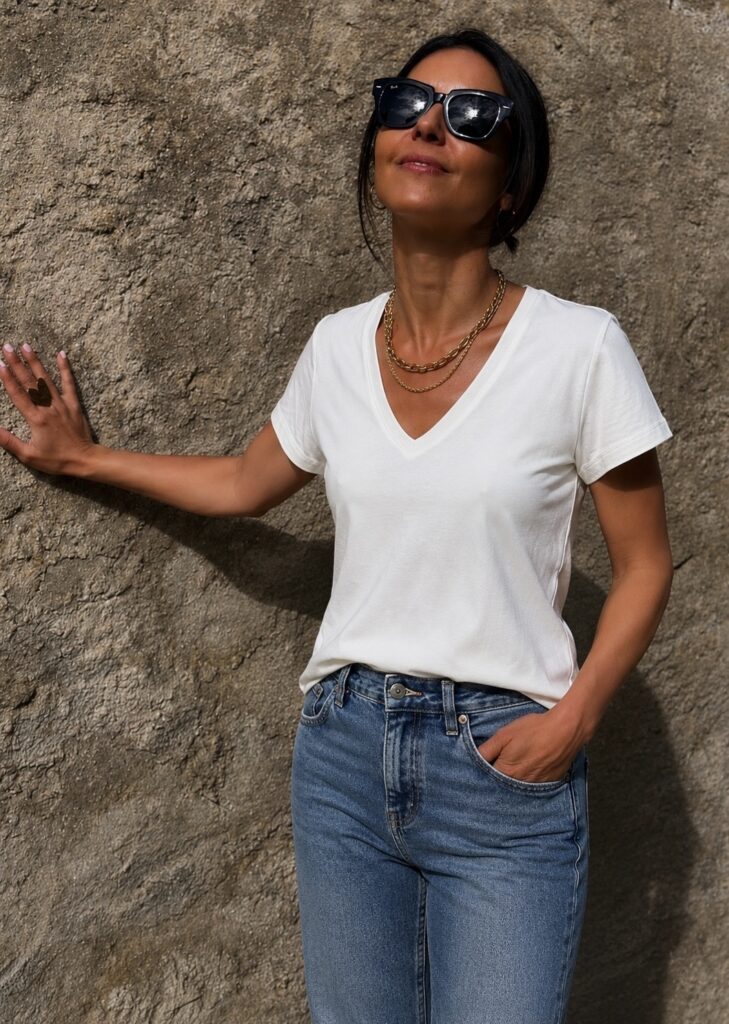 Camiseta Pico Mang.Corta Blanca
